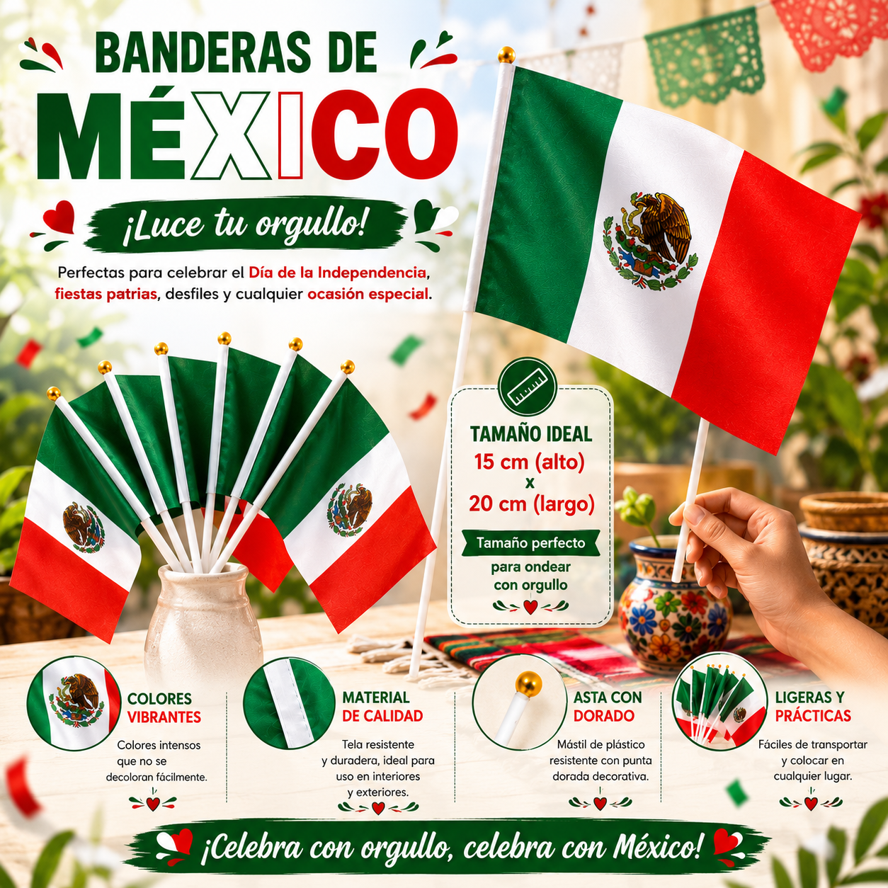 12 Banderas Mexicanas Mundialistas Chicas $4.5 c/u - Image 2